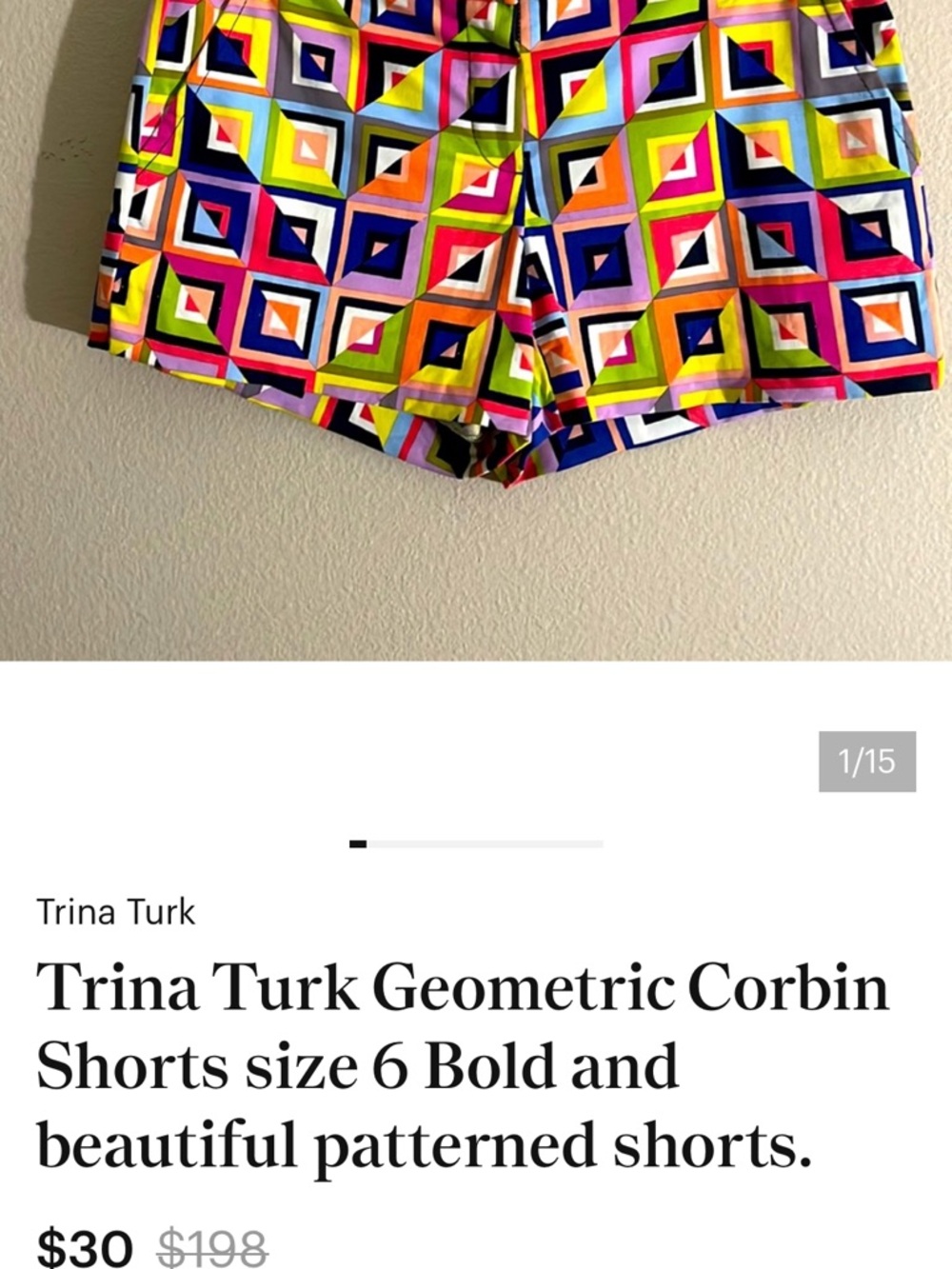 Trina Turk Geometric Corbin size 8 Bold & Beautiful Geometric Print Shorts - Picture 9 of 9